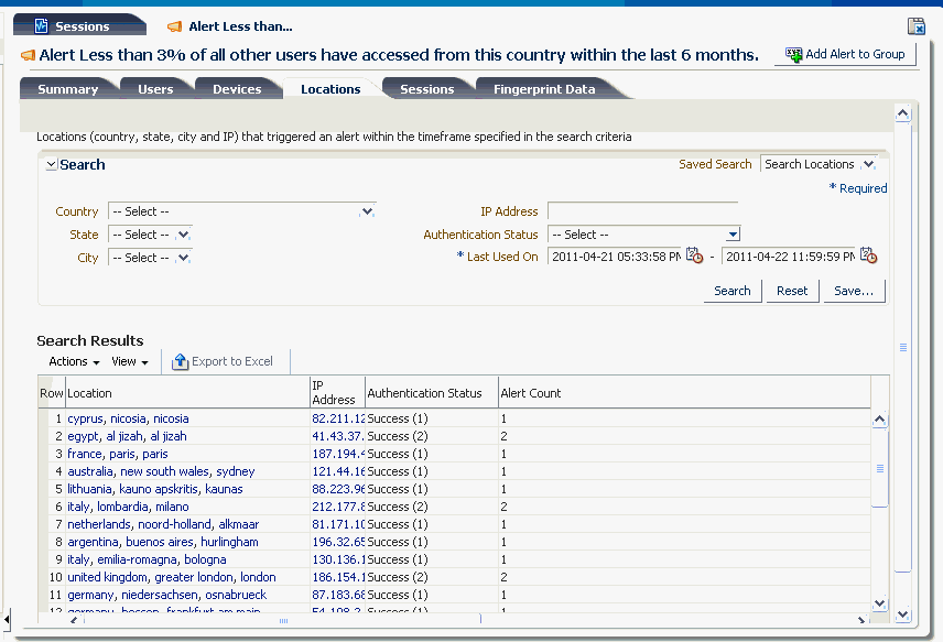 The alert details locations tab is shown.