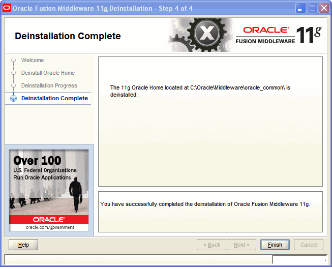 Deinstallation Complete screen