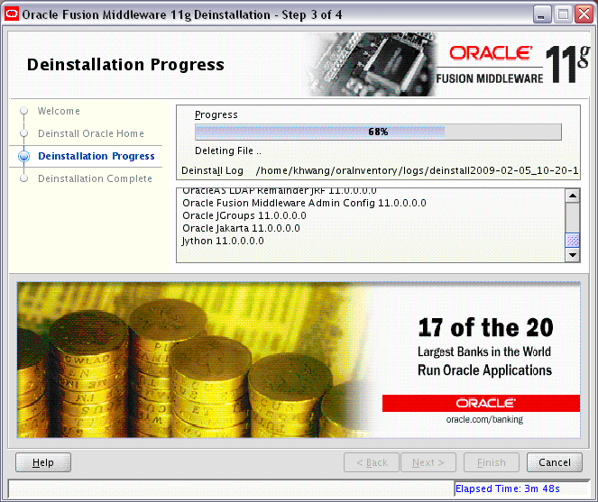 Deinstallation Progress screen
