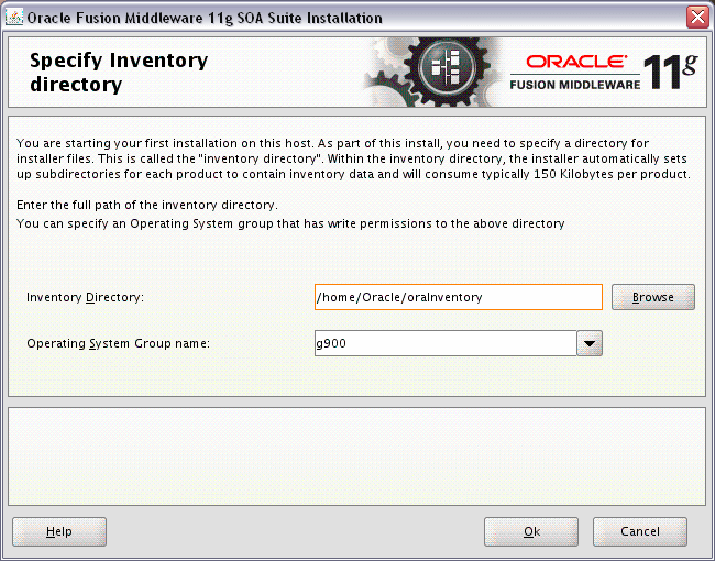 Specify Inventory Directory screen