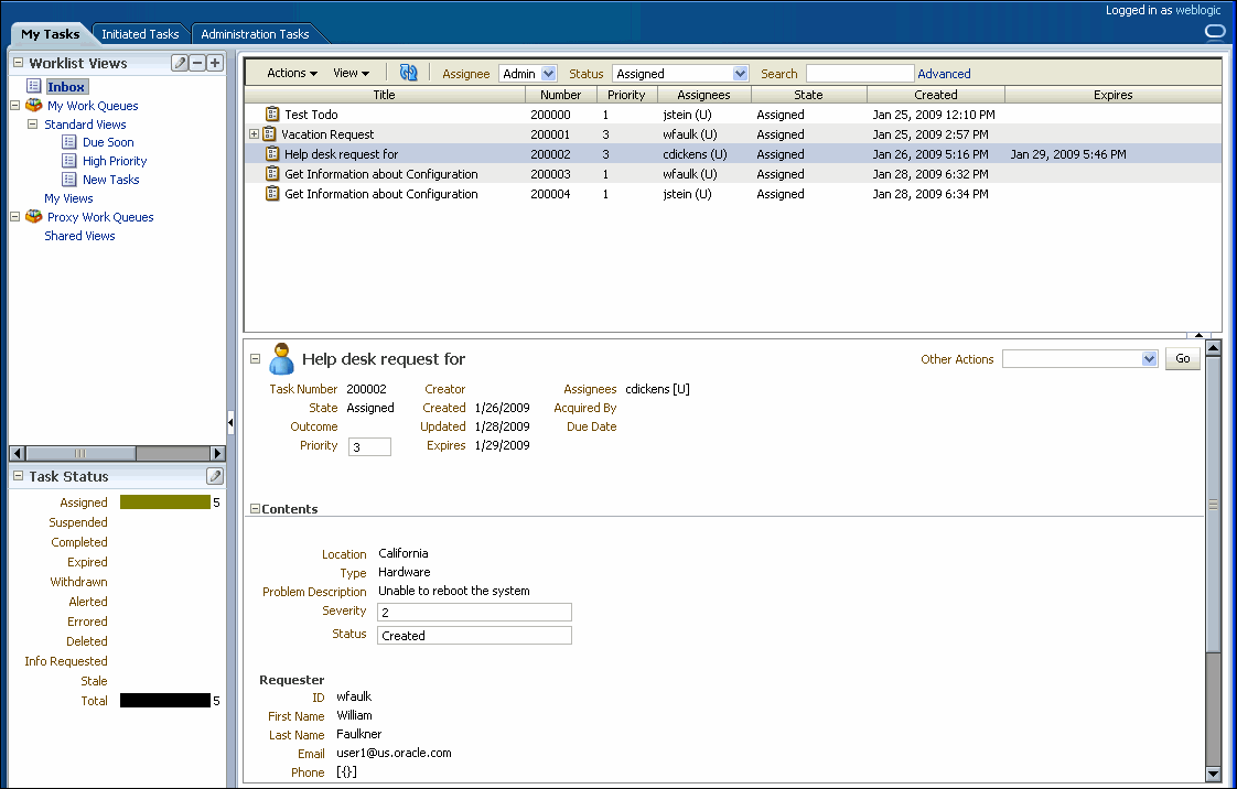 Task Form in the Worklist Application