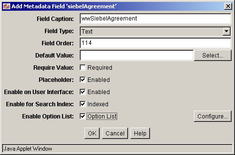 Add Metadata Field screen