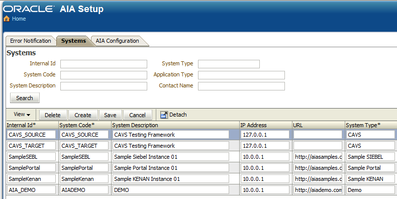 Systems tab (1 of 2)