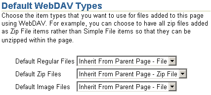 Default WebDAV Type section set to inherit from parent page