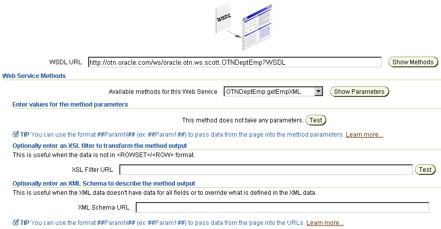 Shows Web Service Source tab.