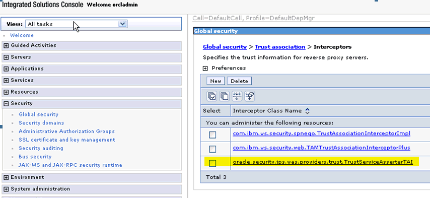 Configuring trust information screenshot
