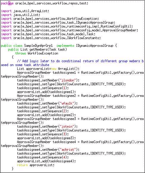 Code snippet for a sample dynamic approval group class