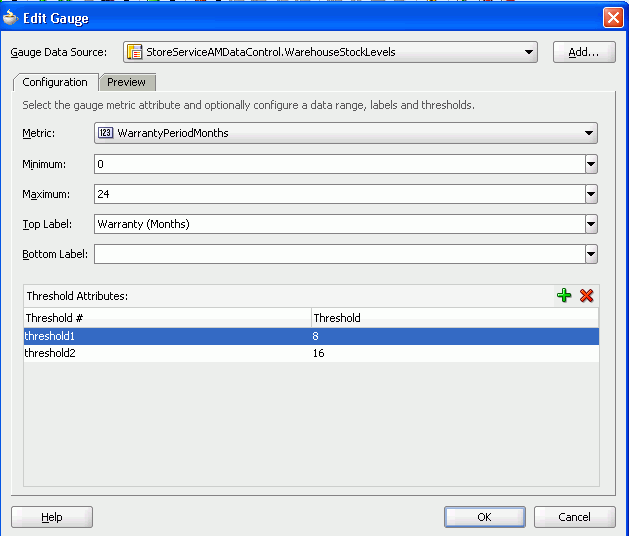 Edit Gauge Binding dialog