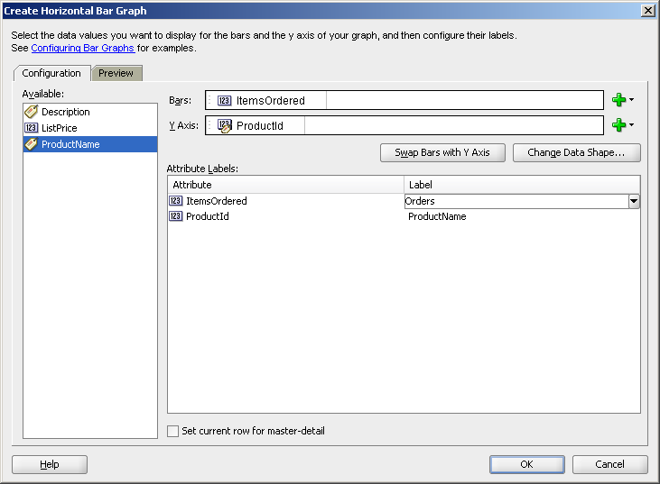 Create horizontal bar graph for ProductsOrderCount