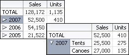 Pivot table with filter drilling expanded.