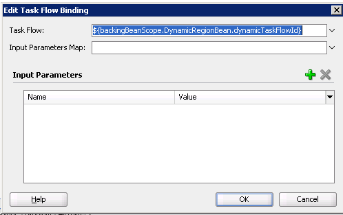 Edit Task Flow Binding Dialog for an ADF Dynamic Region