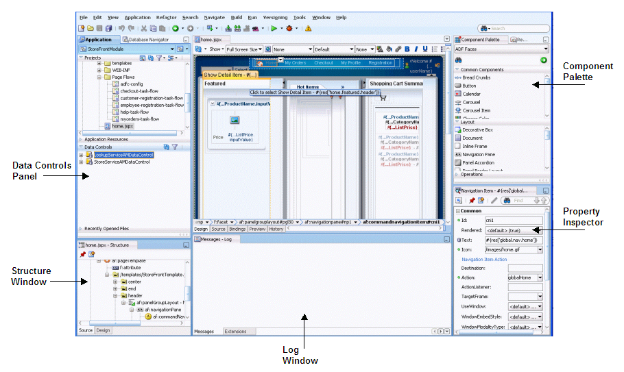 Structure window and Property Inspector in JDev.