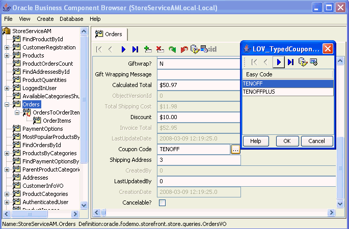 Business Component Browser with LOV attributes