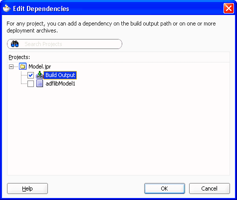 Edit Dependencies dialog Model dependent project