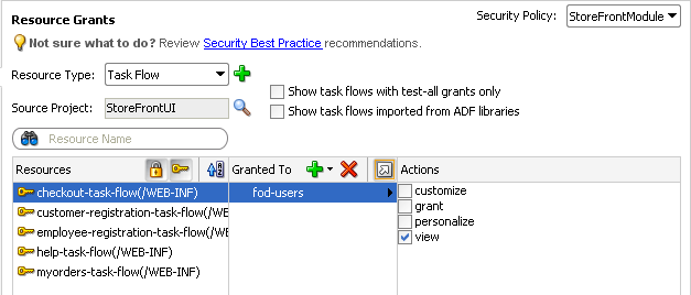 Task flow grant in ADF policy editor