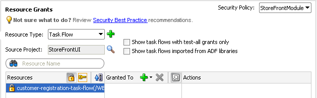 Hiding task flows with grants in ADF policy editor