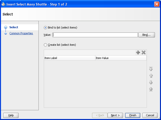 Insert SelectManyShuttle dialog for binding select items.