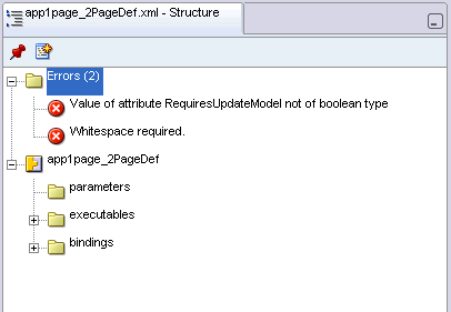 XML error in the Structure pane.