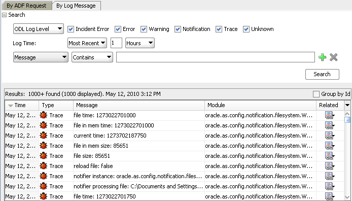 Log analyzer display ODL log messages