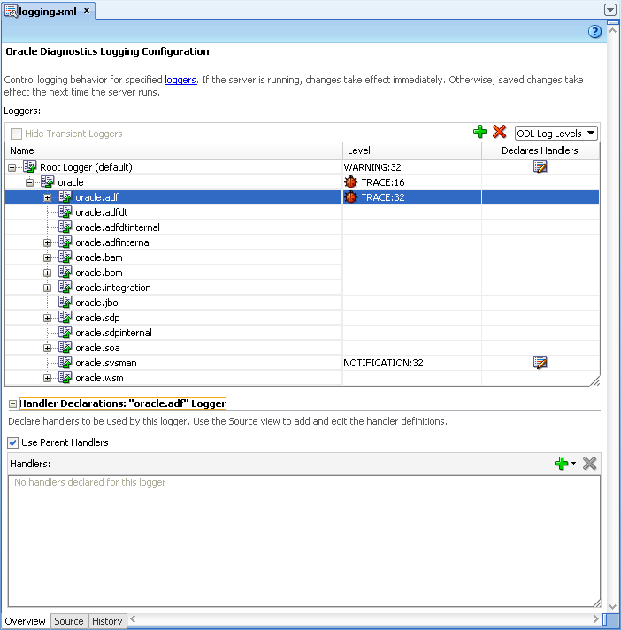 Editor for Oracle Diagnostic Logging Configuration