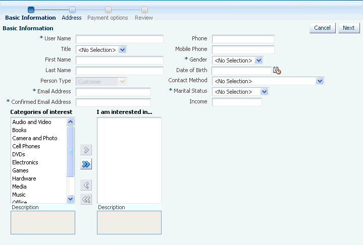 Registration form in the StoreFront module