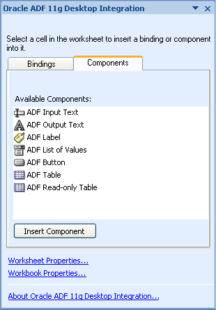 ADF Desktop Integration task pane