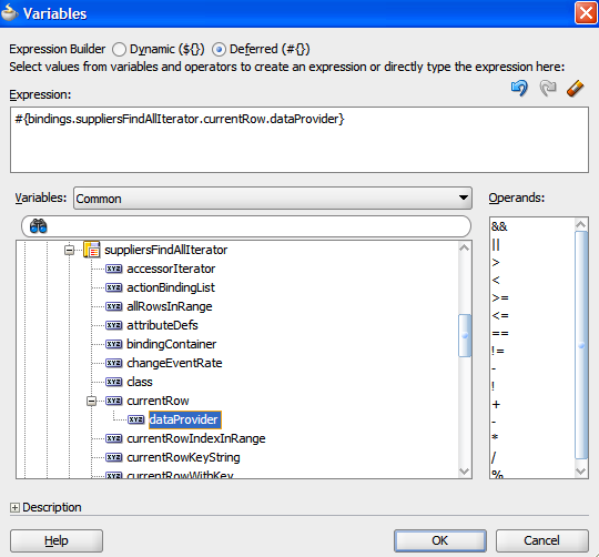 dataProvider for Current Row on suppliersFindAllIterator