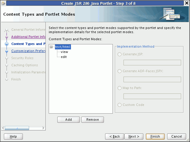 Shows Content Types and Portlet Modes page.