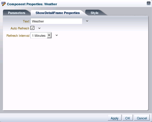 Panel to Display Show Detail Frame Properties