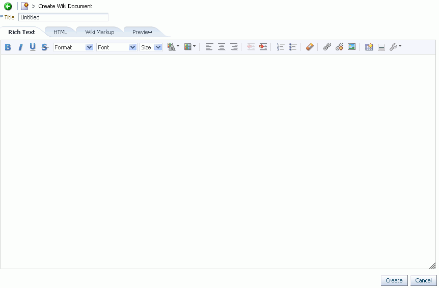 New Wiki Document in Rich Text Editor