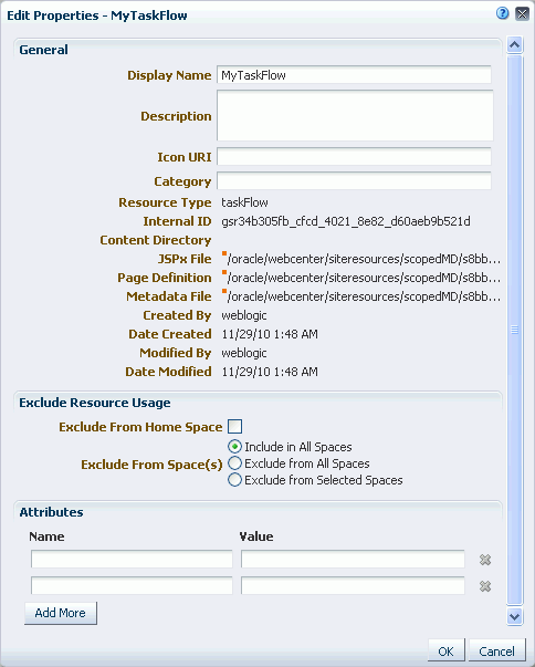 Edit Properties dialog of a resource