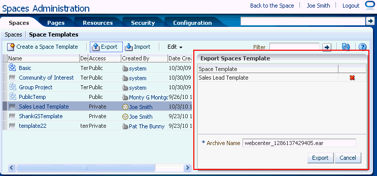 Exporting Space Templates