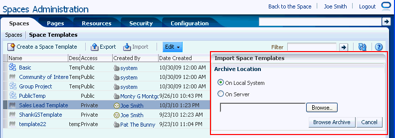 Importing Space Templates