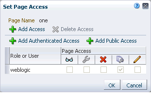 Set Page Access dialog