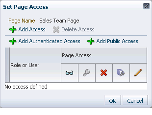 Set Page Access dialog