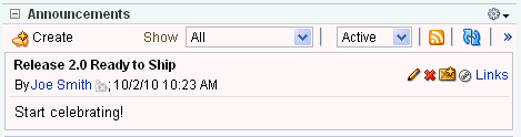 announcements in the Announcements task flow