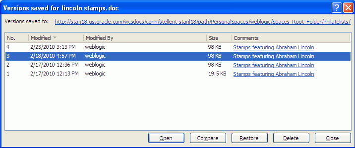 Version History for Current File in Office 2007