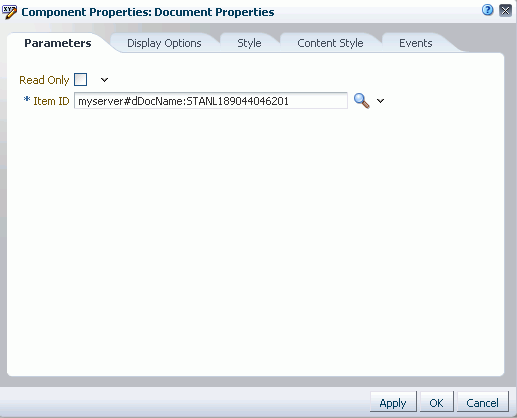 Document Properties Task Flow Component Properties