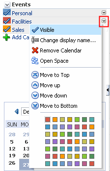 Calendar overlay menu