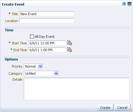 Create Event dialog box