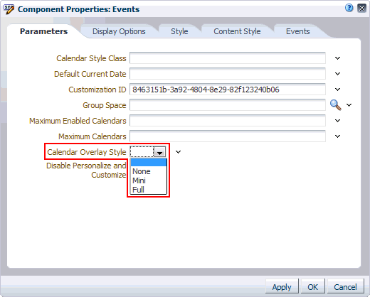 Events properties, Calendar Overlay Style