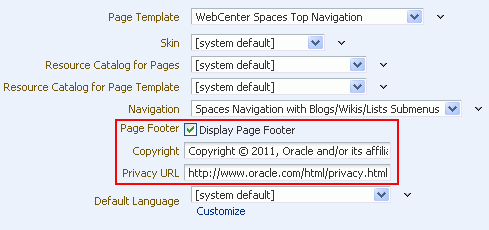 Customizing the Copyright and Privacy URL