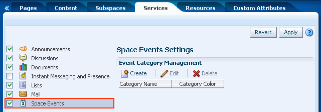 Space Events on the Services tab