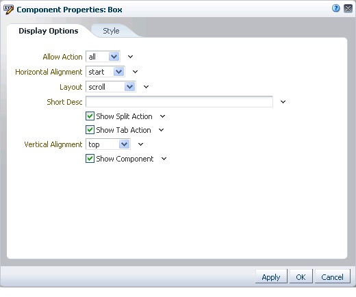 Component Properties dialog