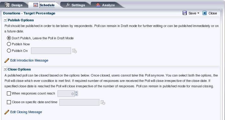 Polls Manager - Schedule tab