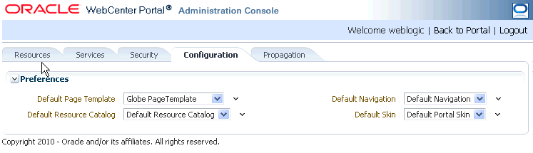 WebCenter Portal Administration Console