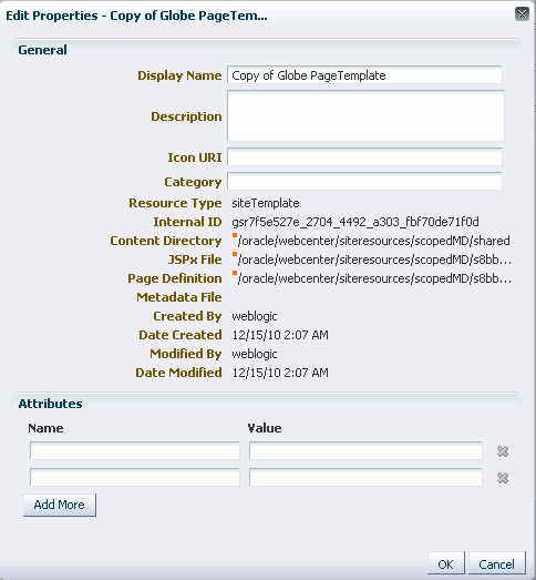 Edit Properties dialog of a resource