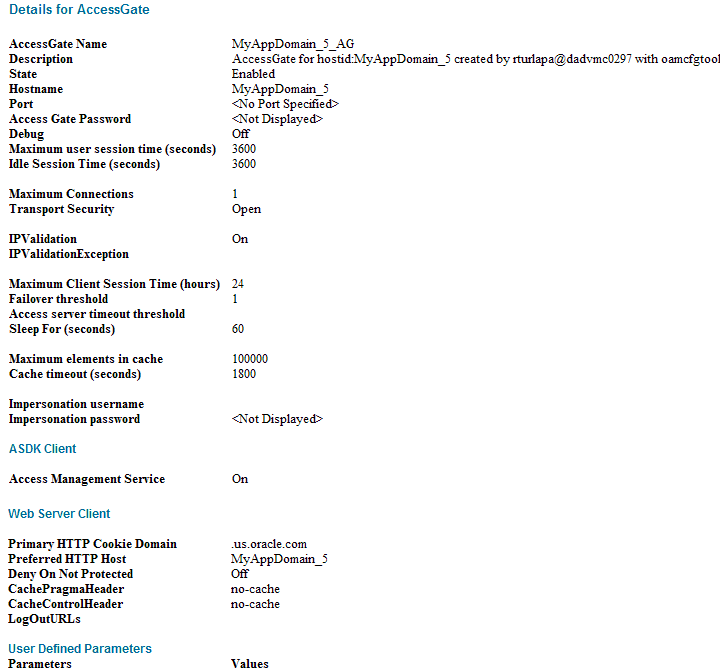 Sample OAMCfgTool AccessGate Profile