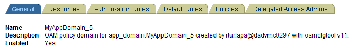 Sample OAMCfgTool Policy Domain General tab