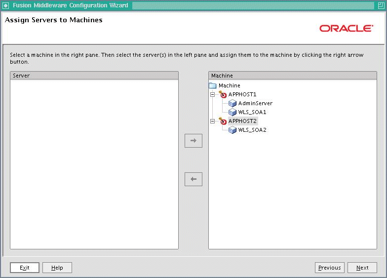 Assign Servers to Machines screen